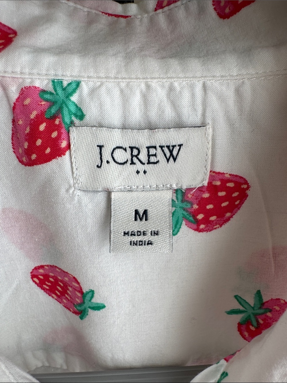 J. Crew White Button-Down Shirt with Red Strawberry Print, slim fit 20 in ptp - Picture 2 of 5